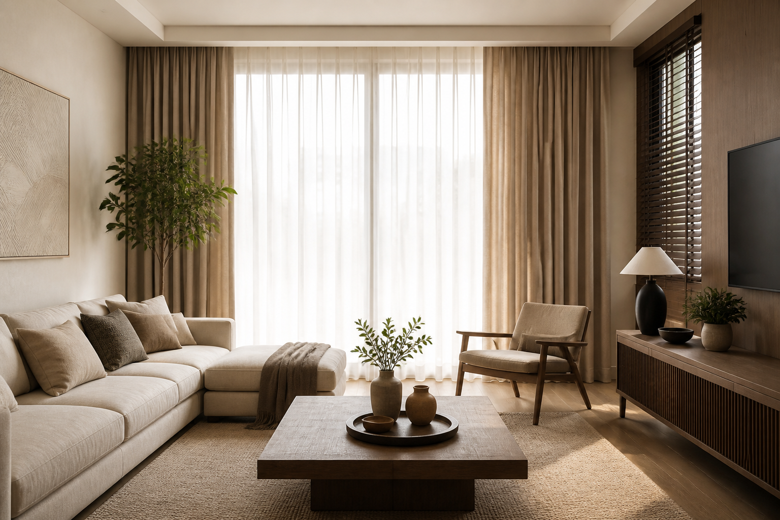 Sala de estar com cortinas elegantes
